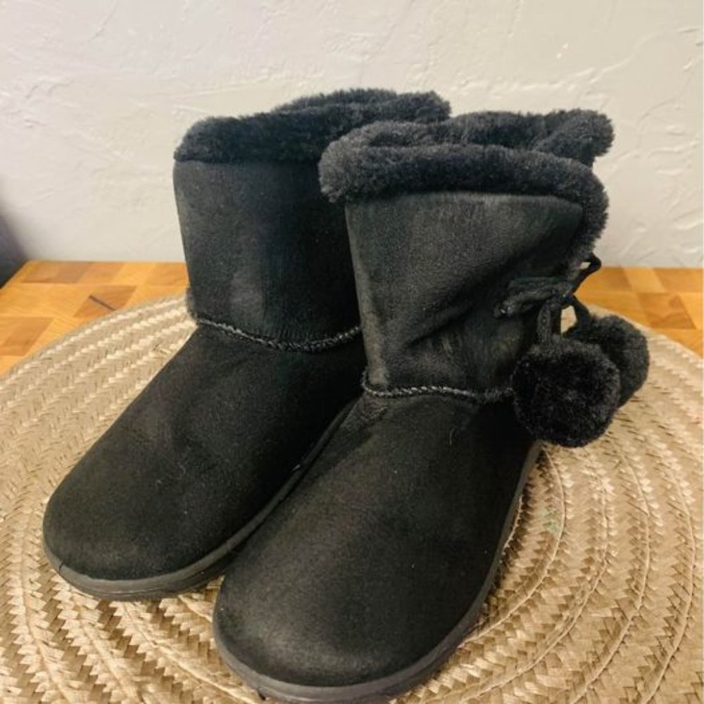 Girls Black Faux Fur Suede Boots